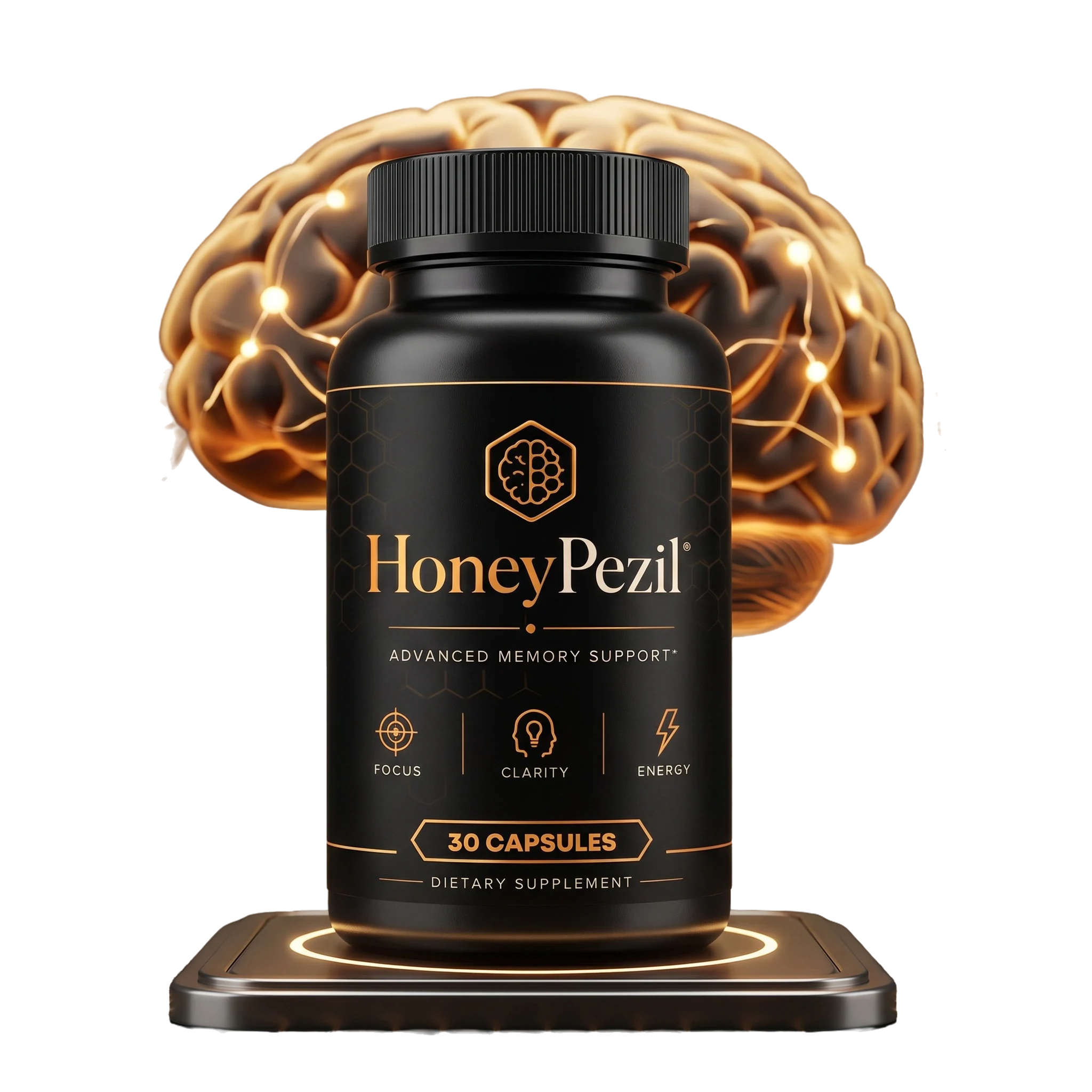 HoneyPezil supplement bottle for everyday memory and focus support